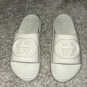 White Gucci slides